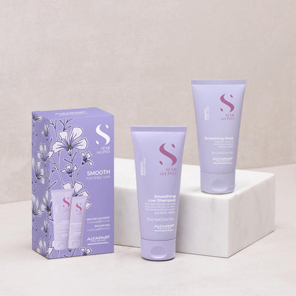 Alfaparf Milano Semi di Lino Smooth Travel Size Shampoo and Hair Mask Set for Frizzy Hair - Straightens Rebel Hair - Smoothing Hair Products