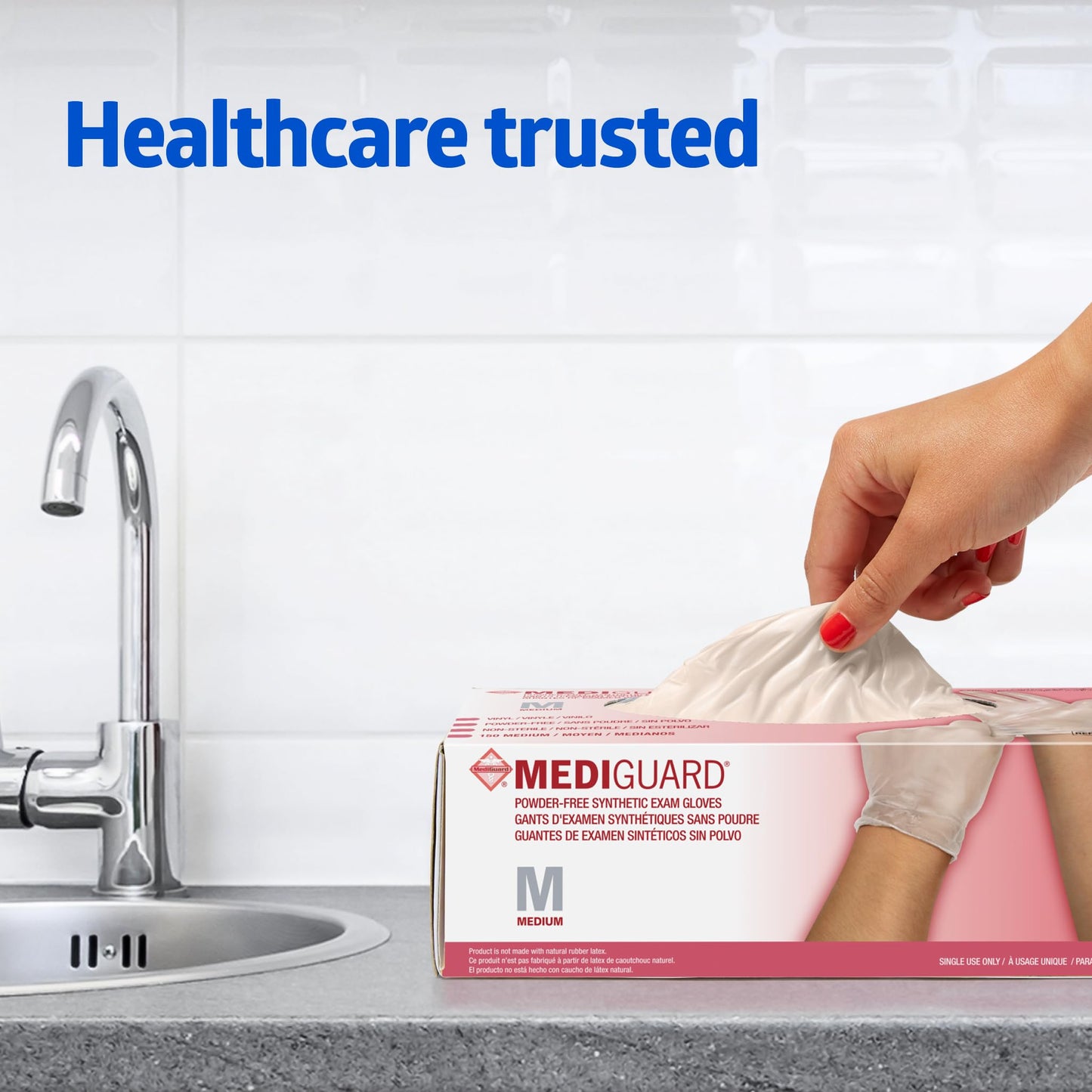 Medline MediGuard Vinyl Exam Gloves, 150 Count, Medium, Powder Free, Disposable, Not Made with Natural Rubber Latex, All-purpose Medical Tasks