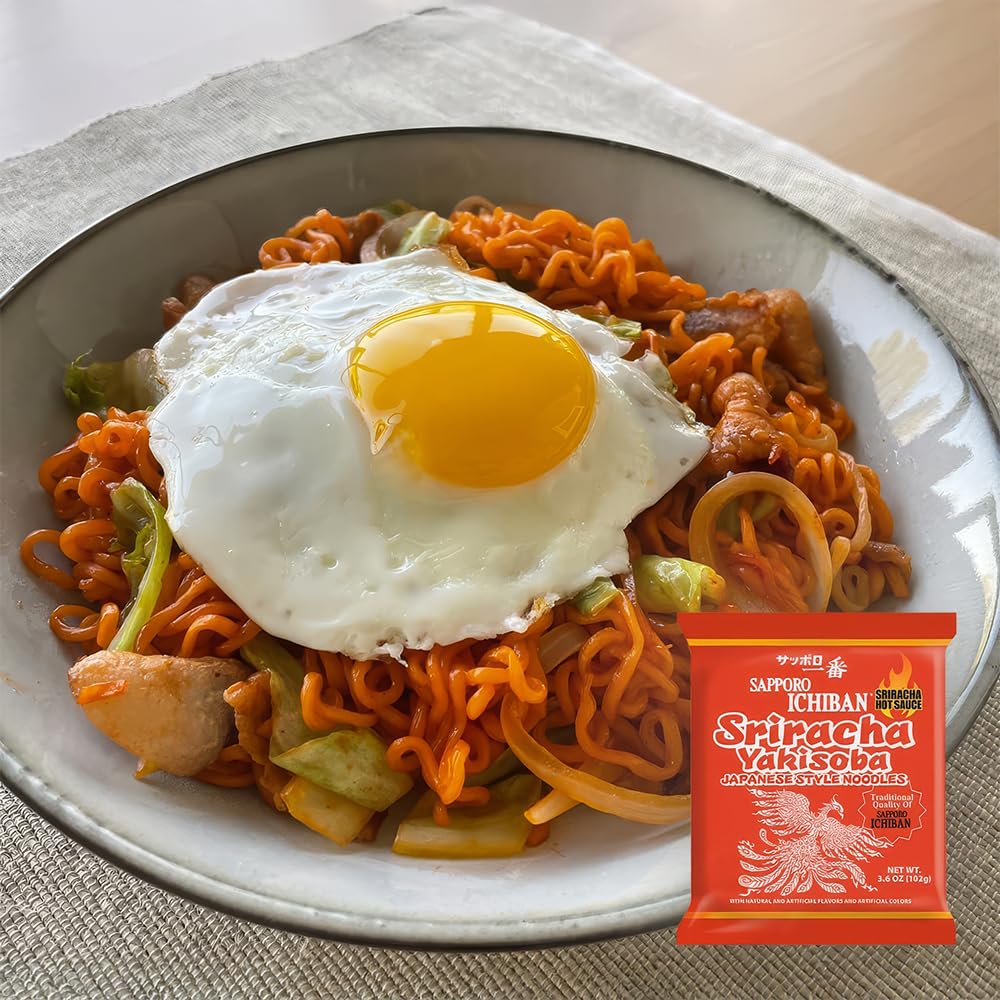 Sriracha Yakisoba, Spicy Chow Mein, No. 1 Tasting Japanese Instant Noodles (3.6 Oz/102 g) (5 Packs)