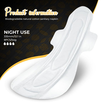 Biodegradable Sanitary Pads with Wings – Organic Cotton for Women | Overnight, Period, Organic Pads with 100% Cotton Topsheet- (335mm)