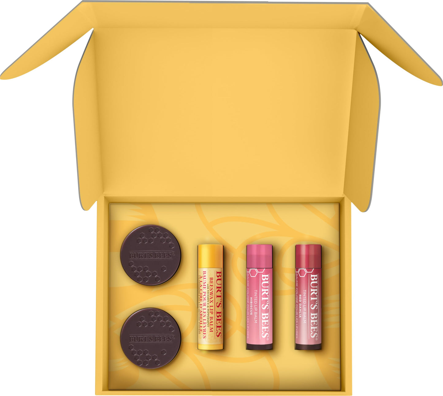 Burt's Bees Lip Care & Color Gifts Kit - Original Beeswax Moisturizing Lip Balm, Hibiscus & Red Dahlia Tinted Stain + Balm Duos, Conditioning Scrub & Overnight Sleeping Mask Exfoliator