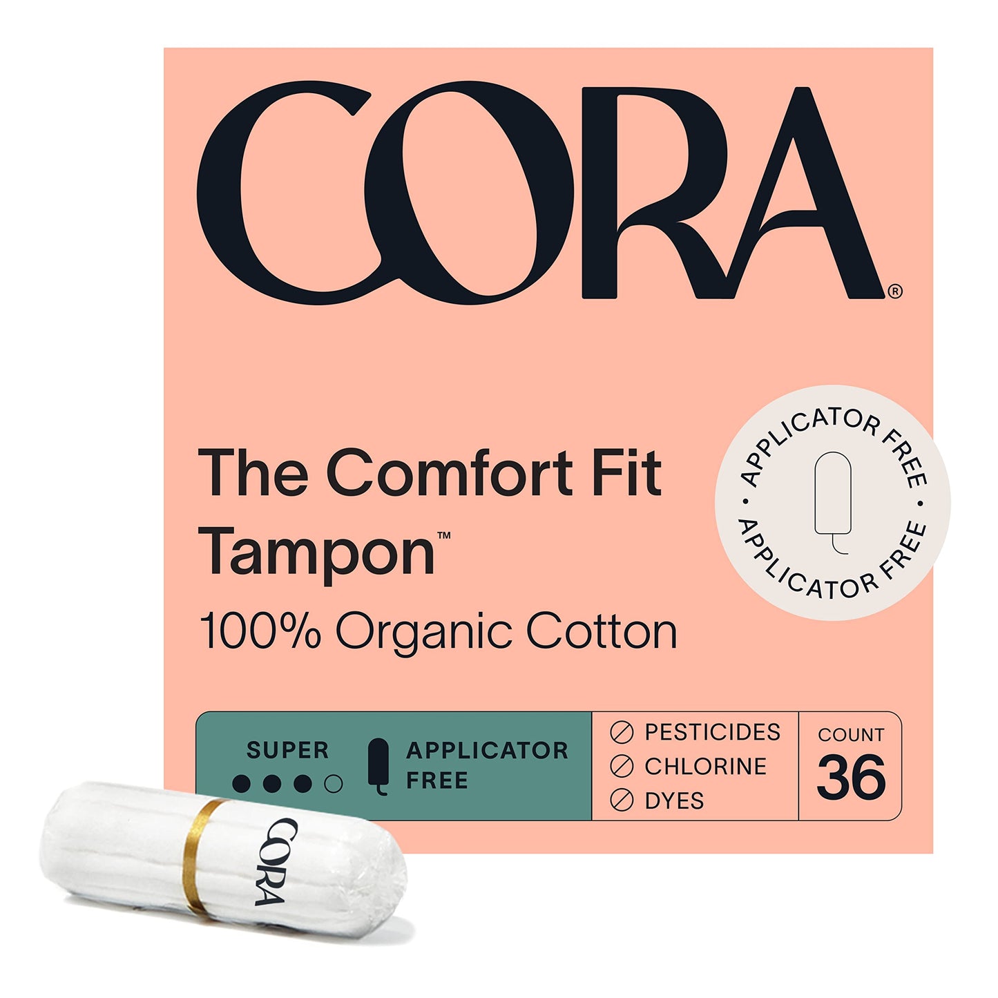 Cora Organic Cotton Tampons | Non-Applicator Ultra-Absorbent S/S+ & Applicator Light Absorbency | Eco-Conscious | 36 S Tampons & 72 Total