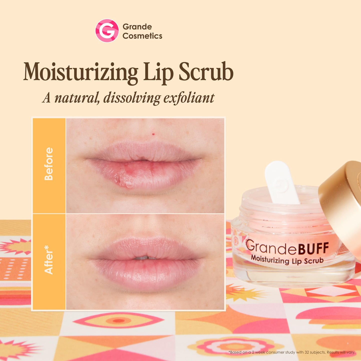 Grande Cosmetics GrandeBUFF Moisturizing Lip Scrub with Mango Butter & Shea Butter - for Smoother, Softer-Looking Lips (0.53 fl oz)