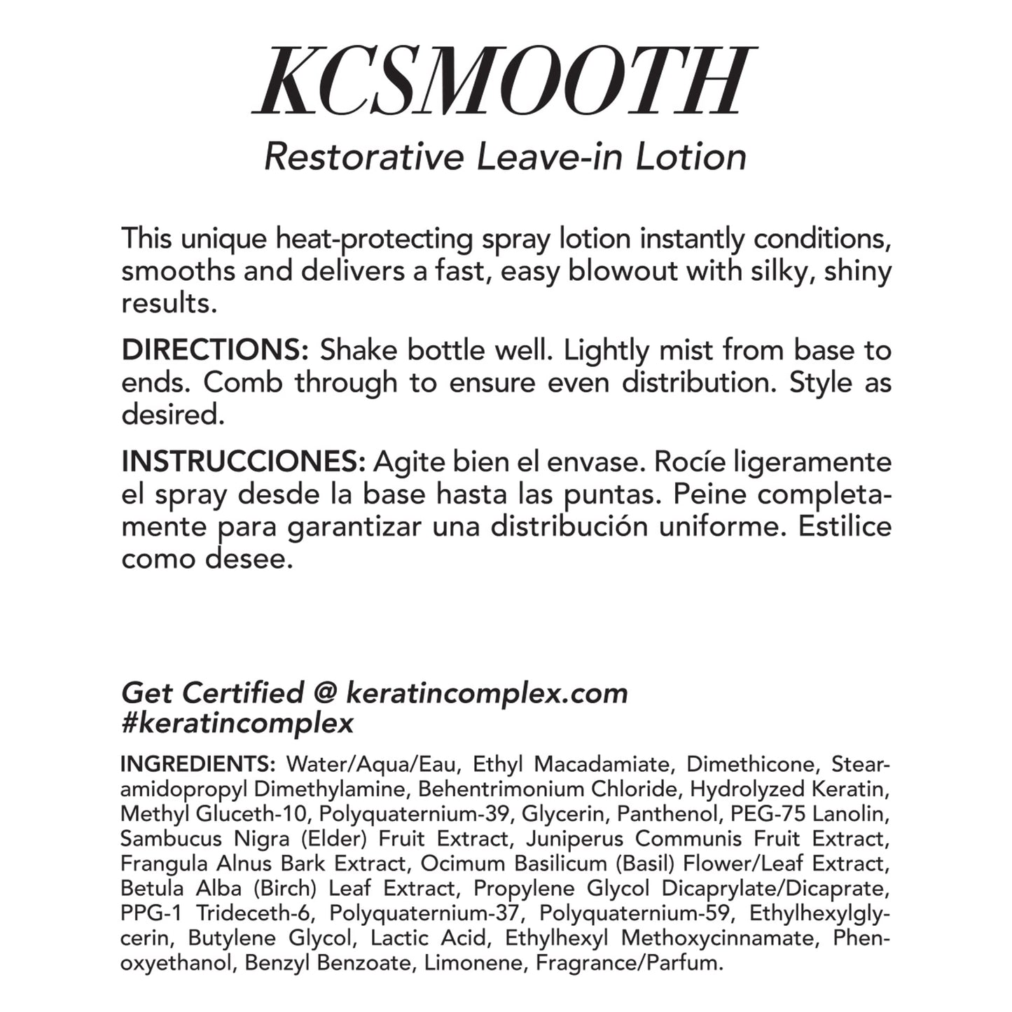 Keratin Complex - KCSMOOTH Restorative Leave-in Lotion Blow Dry Aid - 5 fl oz