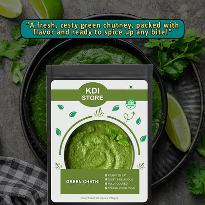 KDI Store Organic Green Chutney, Ready to Eat, Freeze Dried, Fully Cooked Indian Condiment, 30g