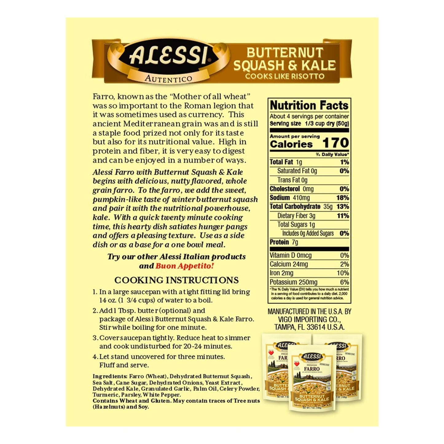 Alessi Autentico, Premium Seasoned Roman Grain Farro, Cooks Like Risotto, Heart Healthy, Easy to Prepare, 7oz (Variety Pack, Pack of 3)