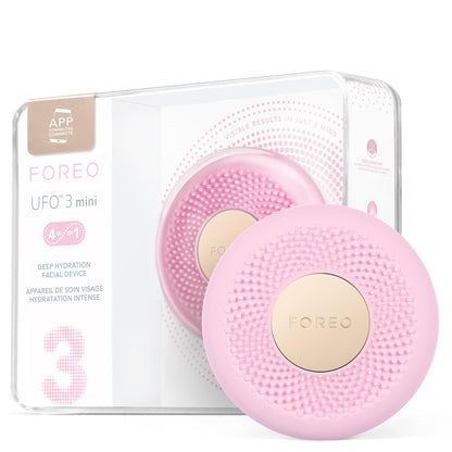 FOREO UFO 3 mini 4-in-1 Face Mask Skincare Device - Face Moisturiser - Anti-Aging - Full spectrum Light & Red Light - Warming - Facial Massage - App-connected - Pearl Pink