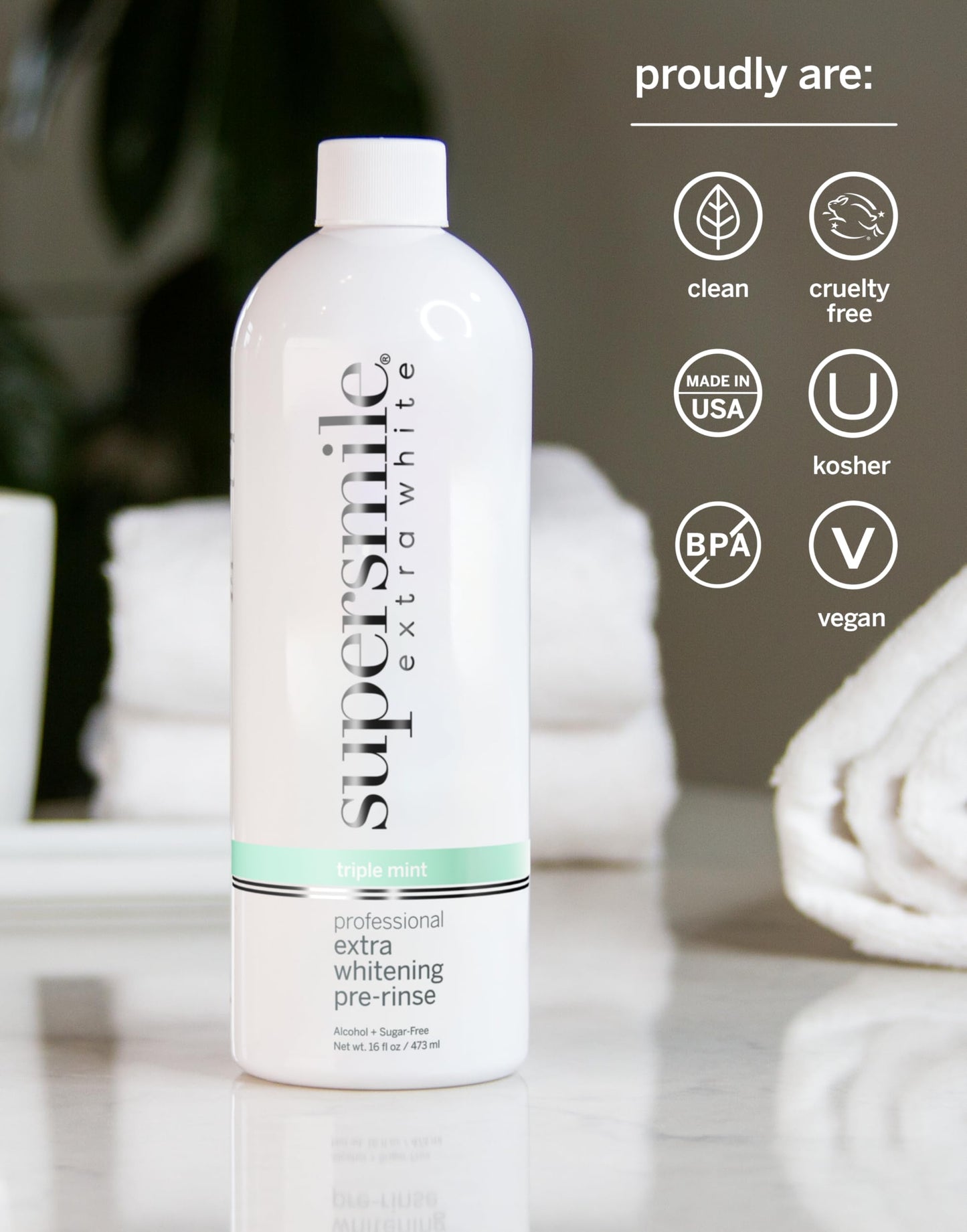 Supersmile Extra Whitening Pre-Rinse - Clinically Formulated Pre-Brush Mouthwash, Cleans and Whitens Teeth in Hard-to-Reach Places - Fresh Breath - Alcohol Free - Sugar Free