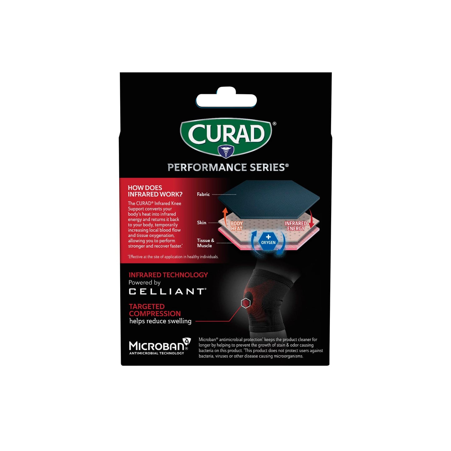 CURAD Performance Series Infrared Knee Support, Elastic Knee Sleeve for Pain Management, Compression Support for Recovery and Performance, Powered by CELLIANT Technology, Large/X-Large