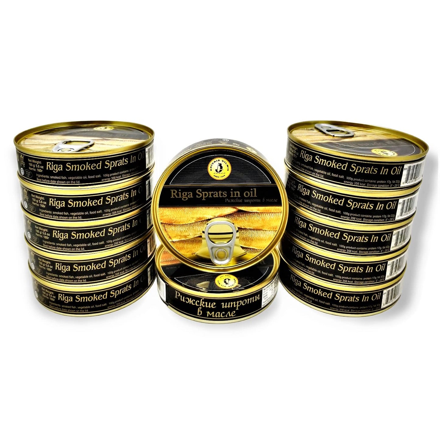 Brivais Vilnis Riga Smoked Sprats in Oil 5.6 oz - Pack of 12, Product of Lativa, Kosher Wild Caught Latvian Sprats