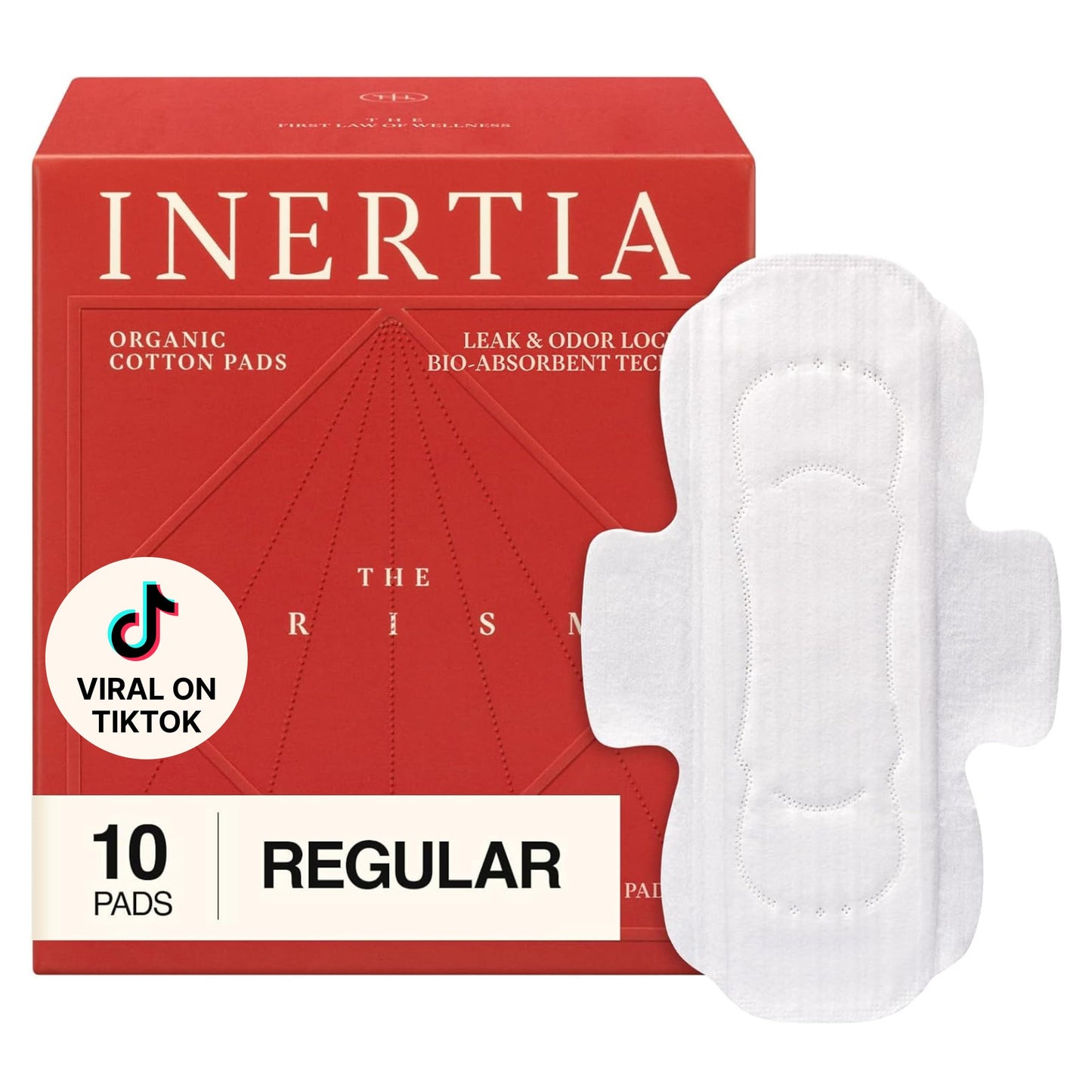 INERTIA The Prism Red – Truly Organic, Ultra Thin & Leak-Proof Korean Cotton Pads with Wings | Regular Absorbency | Hypoallergenic, Super Absorbent, Chlorine-Free & Fragrance-Free (10 Count)