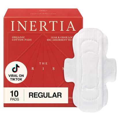 INERTIA The Prism Red – Truly Organic, Ultra Thin & Leak-Proof Korean Cotton Pads with Wings | Regular Absorbency | Hypoallergenic, Super Absorbent, Chlorine-Free & Fragrance-Free (10 Count)