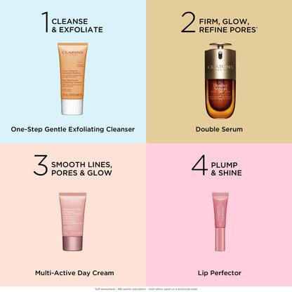 Clarins Smooth and Glow Starter Set | Amazon Exclusive 5-Piece Skincare Set | Includes Full Size Double Serum 1 Ounce | $105 for Value of $142