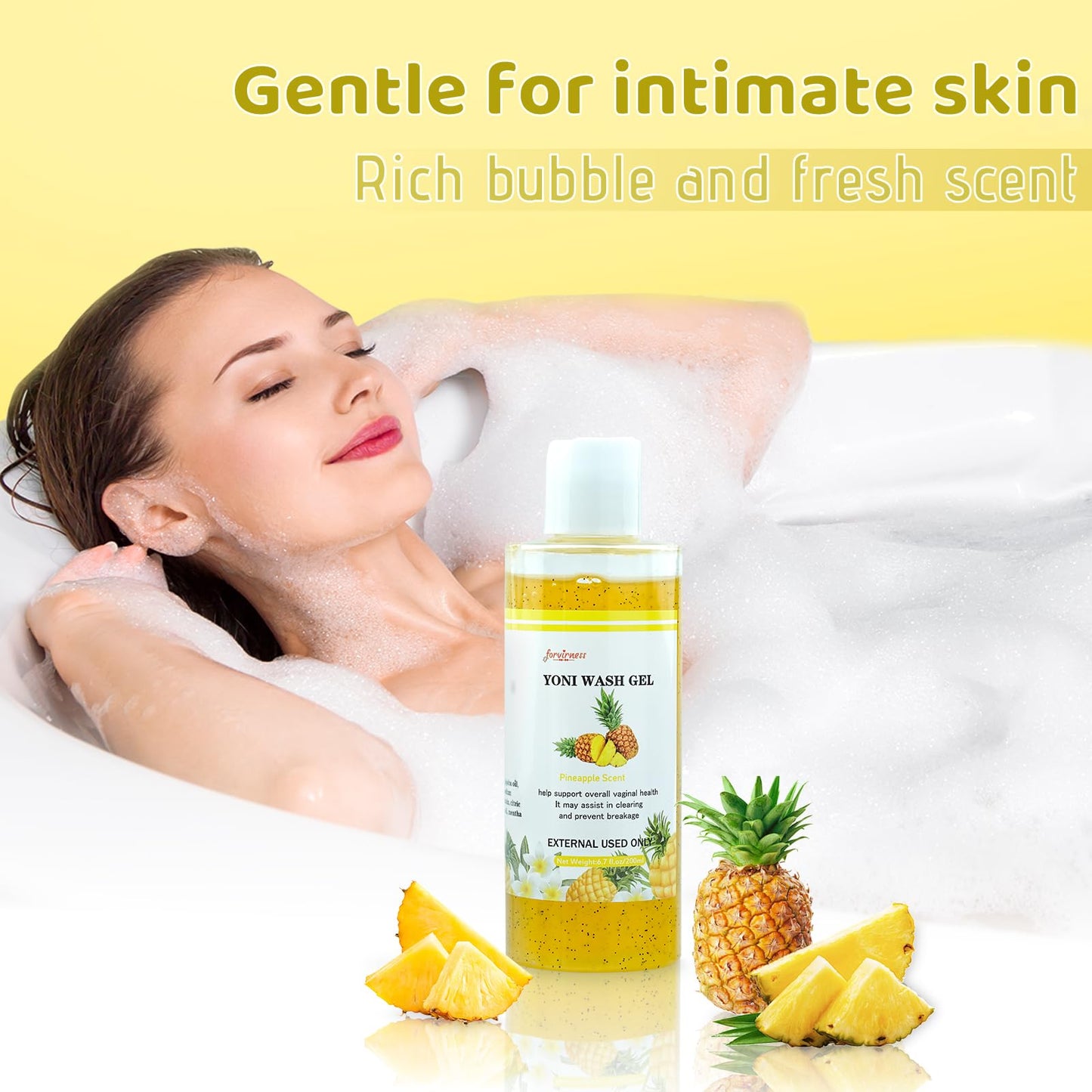 Yoni Wash Feminine Wash for Women PH Balance, Vaginal Wash for Vagina Moisturizing, Summer Feminine Care Intimate gel for Hygiene, Body Wash Shower Gel, Pineapple Scent Intimate shower gel 6.7 fl.oz