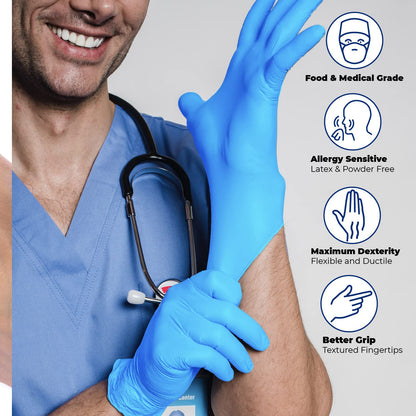 Safe Health Blue Nitrile Exam Gloves,100-Count S M L XL,3.5 Mil Free of Powder-Latex,Disposable-Textured,Clinic-Office-Daily,Medical,First-Aid,Clinics,Cooking,Cleaning,Puncture-Resistant,FIY1063G