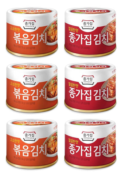 JONGGA Cabbage Fried Kimchi Can + Cabbage Kimchi Can / each 5.64oz(160g) /nKorean Spicy Food, Pack of 6, 33.84 Ounce