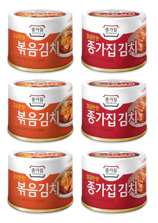 JONGGA Cabbage Fried Kimchi Can + Cabbage Kimchi Can / each 5.64oz(160g) /nKorean Spicy Food, Pack of 6, 33.84 Ounce