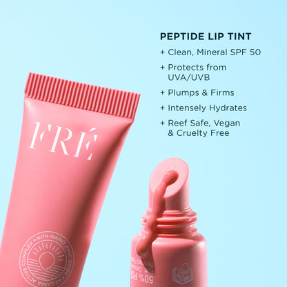 FRÉ Plump Me Peptide Lip Tint SPF 30 (Pampelonne) – 4-in-1 Plumping & Hydrating Mineral SPF 30 Lip Tint with 100% Non-Nano Zinc Oxide, Clean, Vegan Lip Care