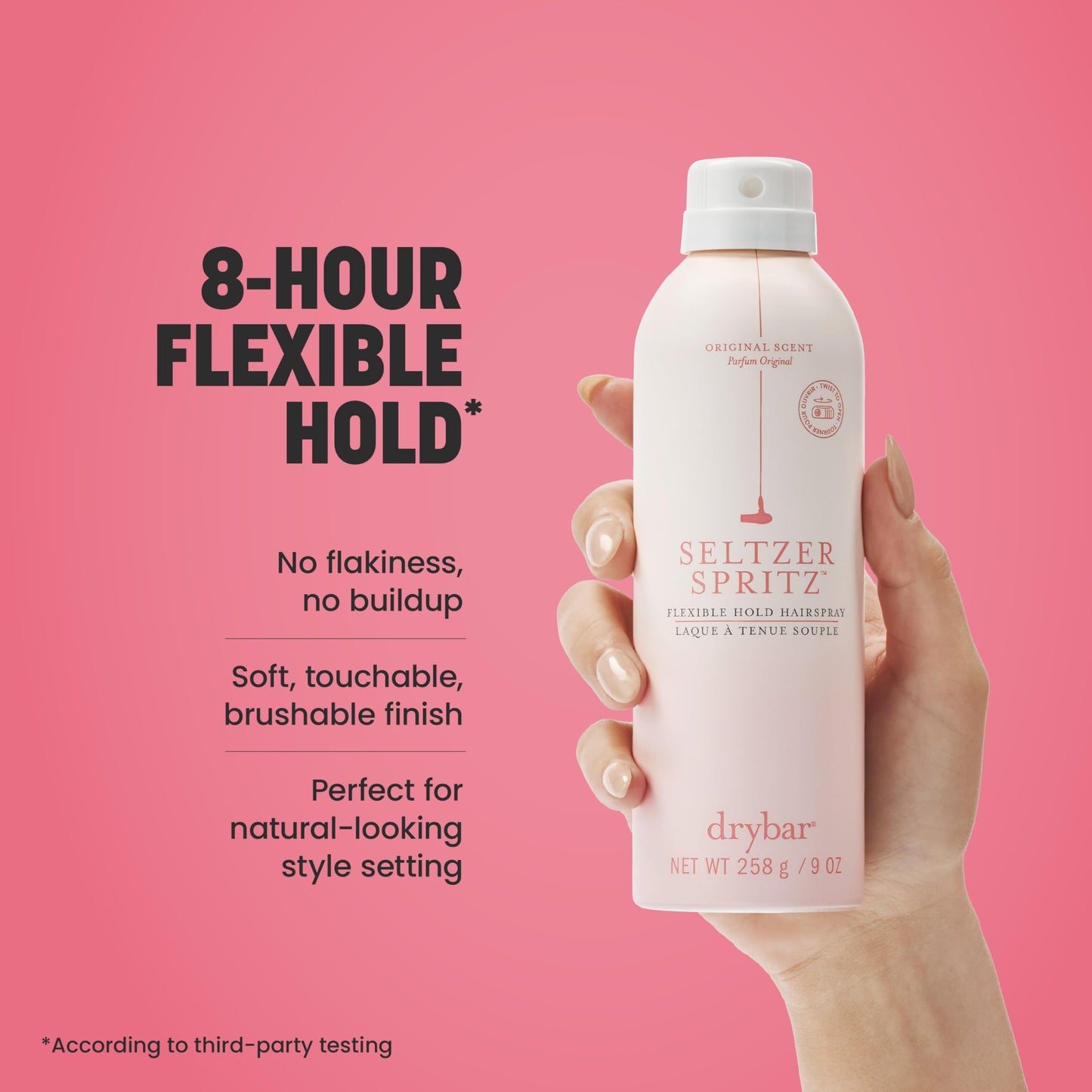 Drybar Seltzer Spritz Flexible Hold Hairspray | Holds Style for 8 Hours* with Touchable Finish, Adds Softness, Ultrafine Mist Diffuser for Even, Quick Drying Application, Vegan & Cruelty Free