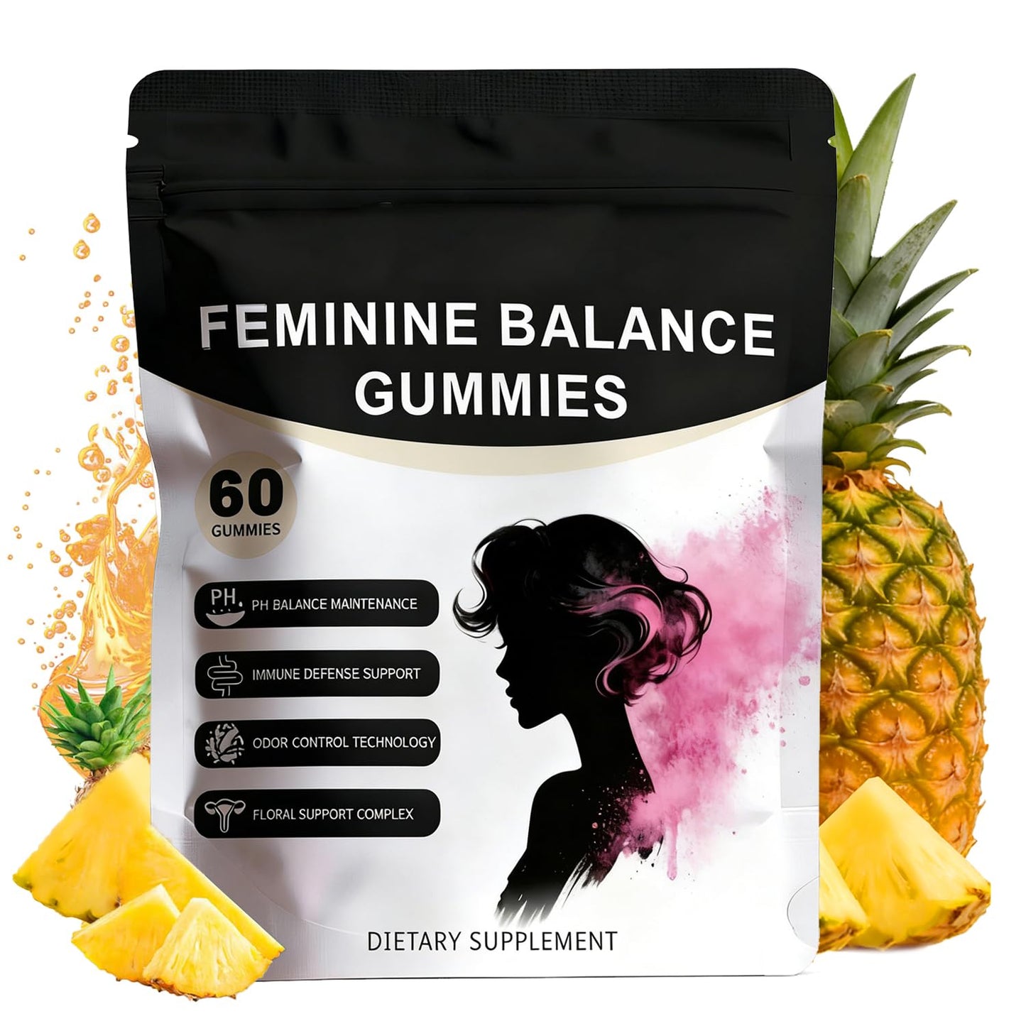 Premium Feminine Balance Gummies for Women | Hawaiian Pineapple Flavor, Daily pH Balance & Freshness Support | Vegan, Sugar-Free Gummies for Intimate Wellness, Flora & Immune Support | 60 Count