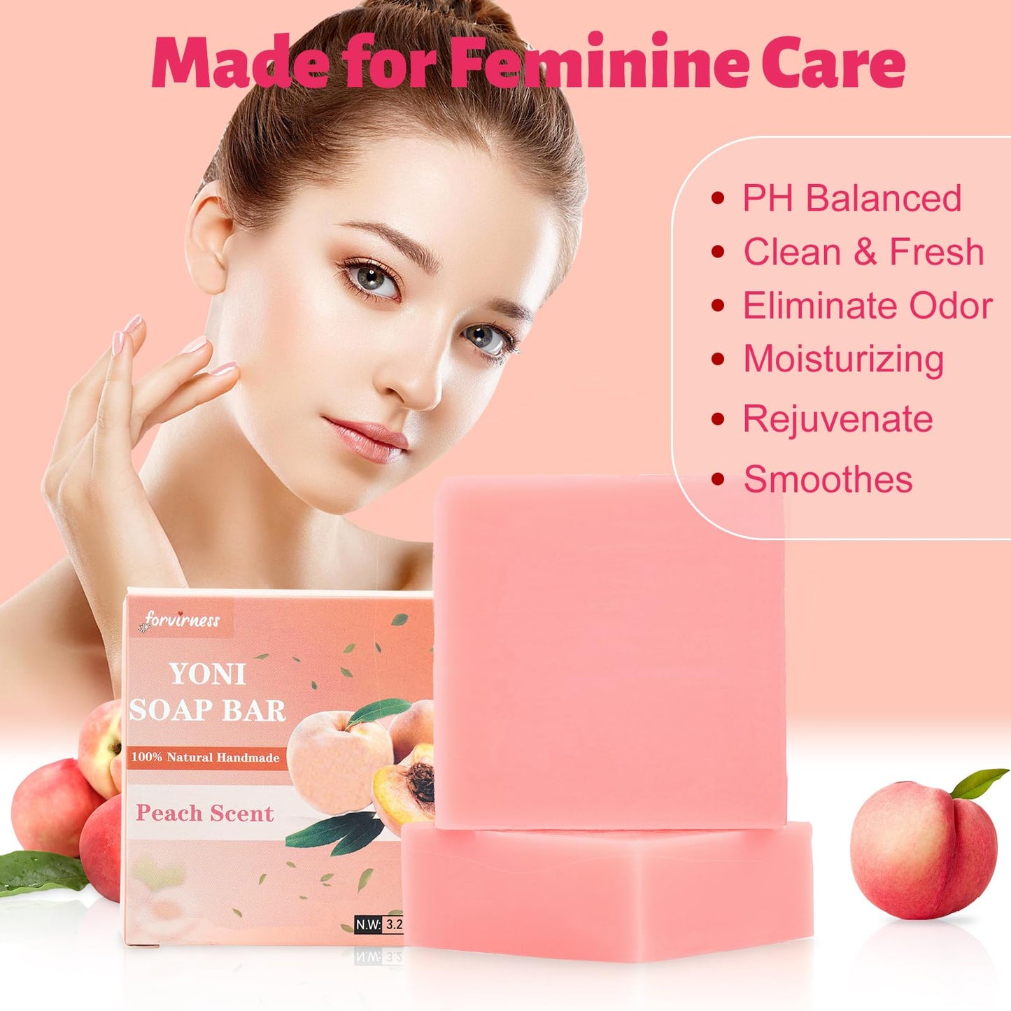 Yoni Soap Bar Yoni wash for Women PH Balance, 3Pack Gentle V Cleansing Intimate Soap Feminine Wash Eliminates Odor Moisturizing, vaginal soap Bath Soap (peach Juice)