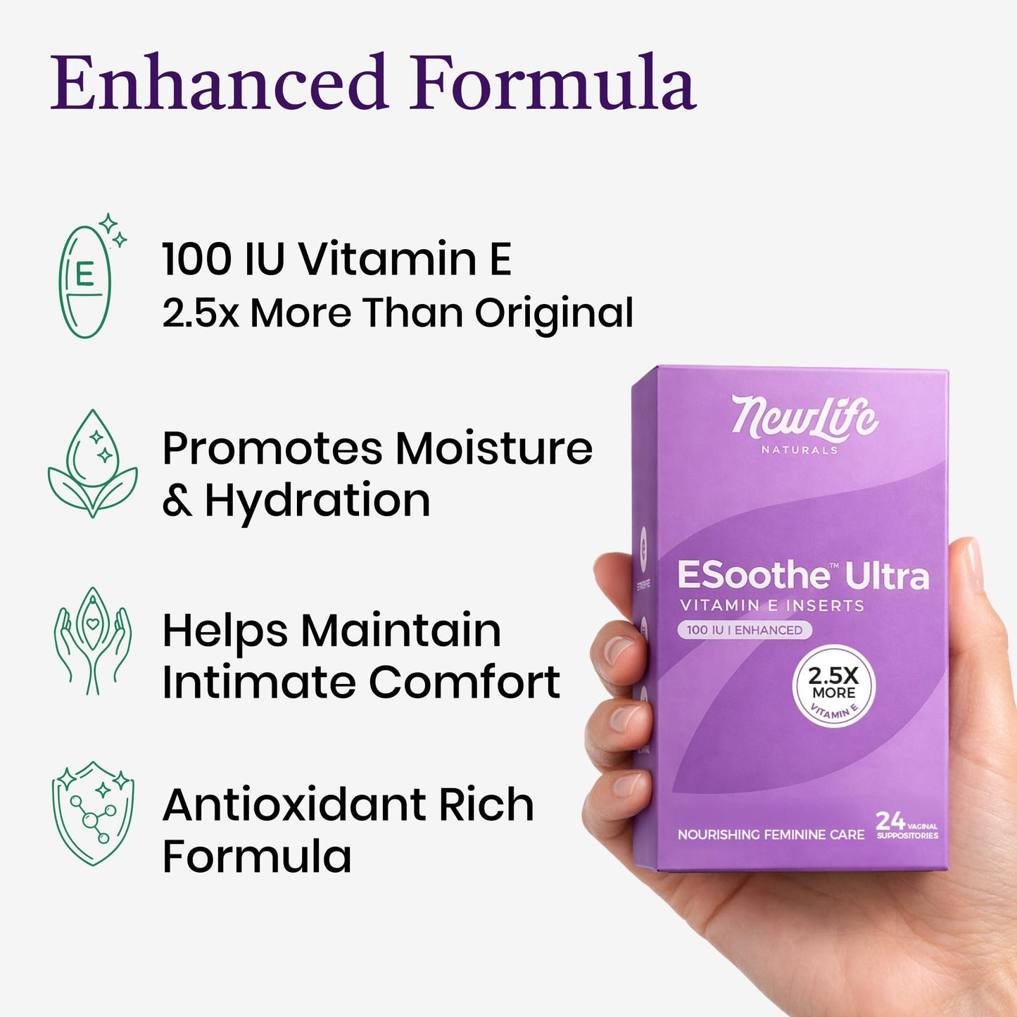 NewLife Naturals Vitamin E Vaginal Suppositories Moisture & Hydration Support – ESoothe Ultra 100IU 2.5X More – Feminine Intimate Comfort Inserts – 30 Day Supply USA