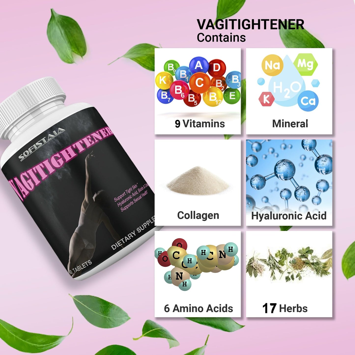 VAGITIGHTENER Natural Vaginal Tightening Pills - Rejuvenation, Lubrication, Tight - 60 Tablets