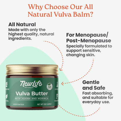 NewLife Naturals JButter Vulva Balm Butter - Menopause Support, Postpartum Essentials, Intimate Skin Care Feminine Dryness Itching Irritation - All Natural Vulva Moisturizer Women Estrogen Free - 2oz