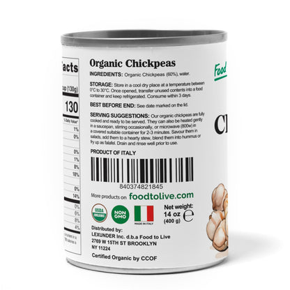 Food to Live Organic Canned Chickpeas, 14 oz (Pack of 4) - Unsalted Non-GMO Garbanzo Beans. Vegan. USDA Certified Organic. Good Source of Fiber and Protein. Wholesale. Made in Italy