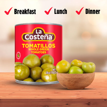 La Costeña Canned Tomatillos for Mexican Food, Tomatillo Salsa, Salsa Verde, Green Enchilada Sauce, Taco Sauce, Pico de Gallo & Tomato Soup - Pickled Green Tomatoes - 28oz, 3 Pack Canned Vegetables