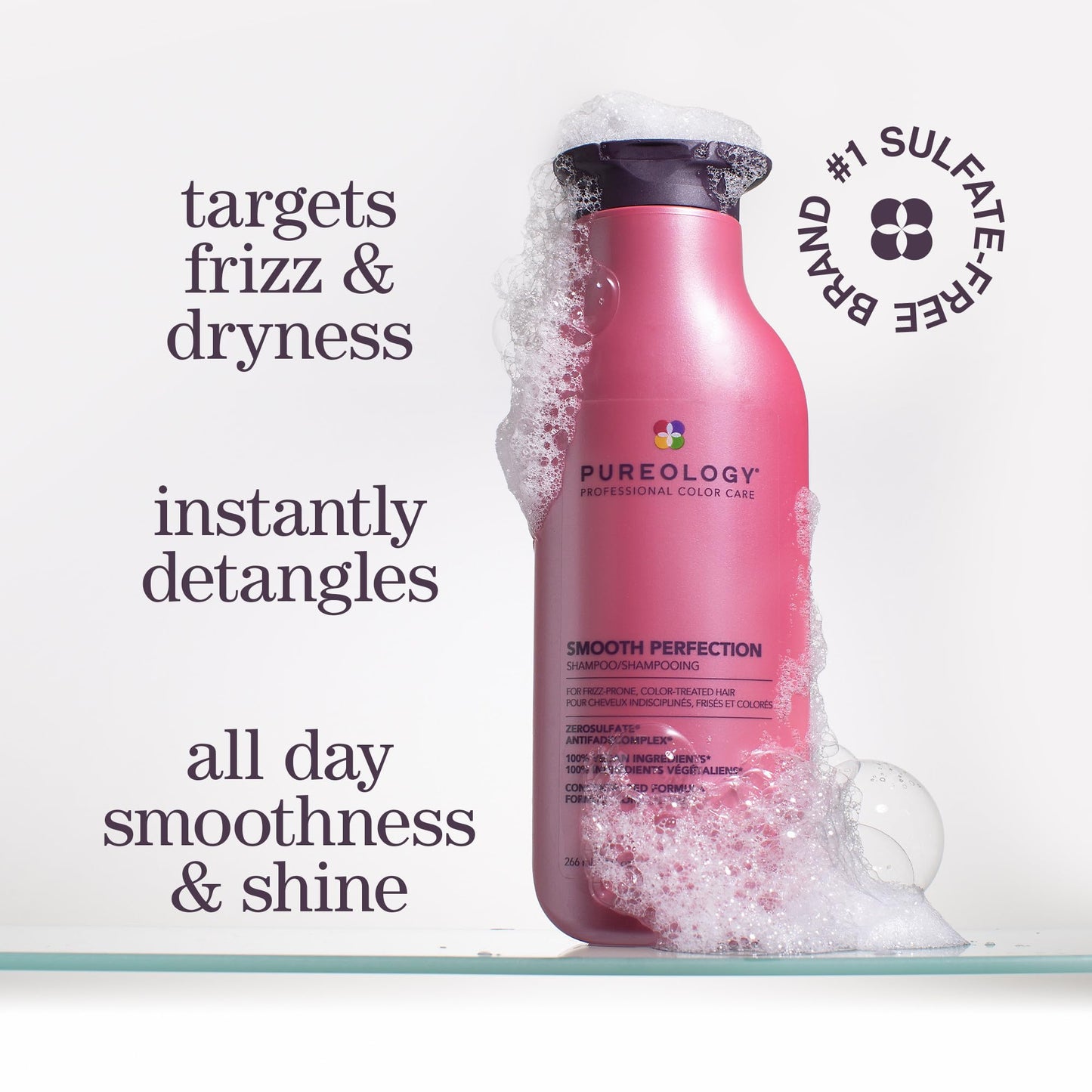 Pureology Smooth Perfection Shampoo - For Frizzy and Color Treated Hair, Smooths Hair & Controls Frizz, Sulfate-Free & Vegan