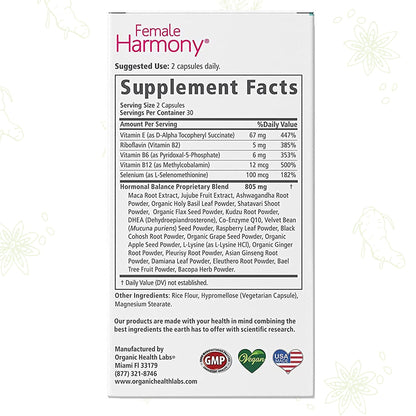 Organic Health Labs Female Harmony Natural Hormonal Support for Women, 60 Veggie Capsules