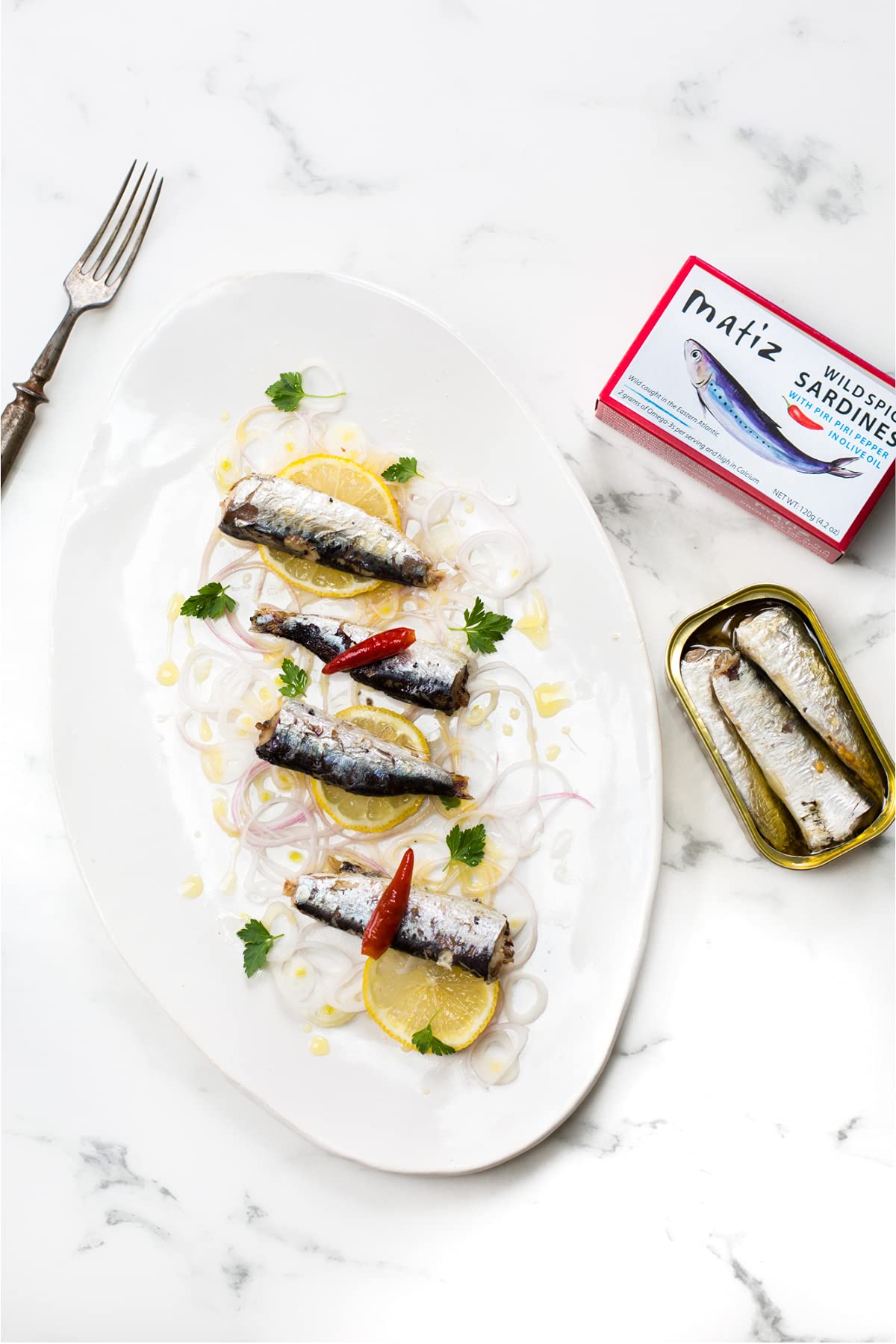 Matiz Spicy Wild Spanish Sardines in Olive Oil and Piri Piri Pepper, 4.2 oz (4.2 Ounce (Pack of 5))