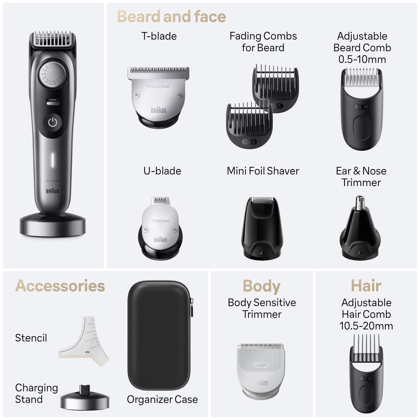 Braun Series 9 All-in-One Multi Grooming Kit for Men, 13-in-1 Beard Trimmer, Body Groomer, Hair Clipper and Manscaping for Face & Body, 9440