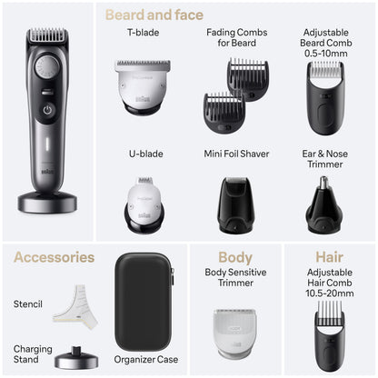 Braun Series 9 All-in-One Multi Grooming Kit for Men, 13-in-1 Beard Trimmer, Body Groomer, Hair Clipper and Manscaping for Face & Body, 9440