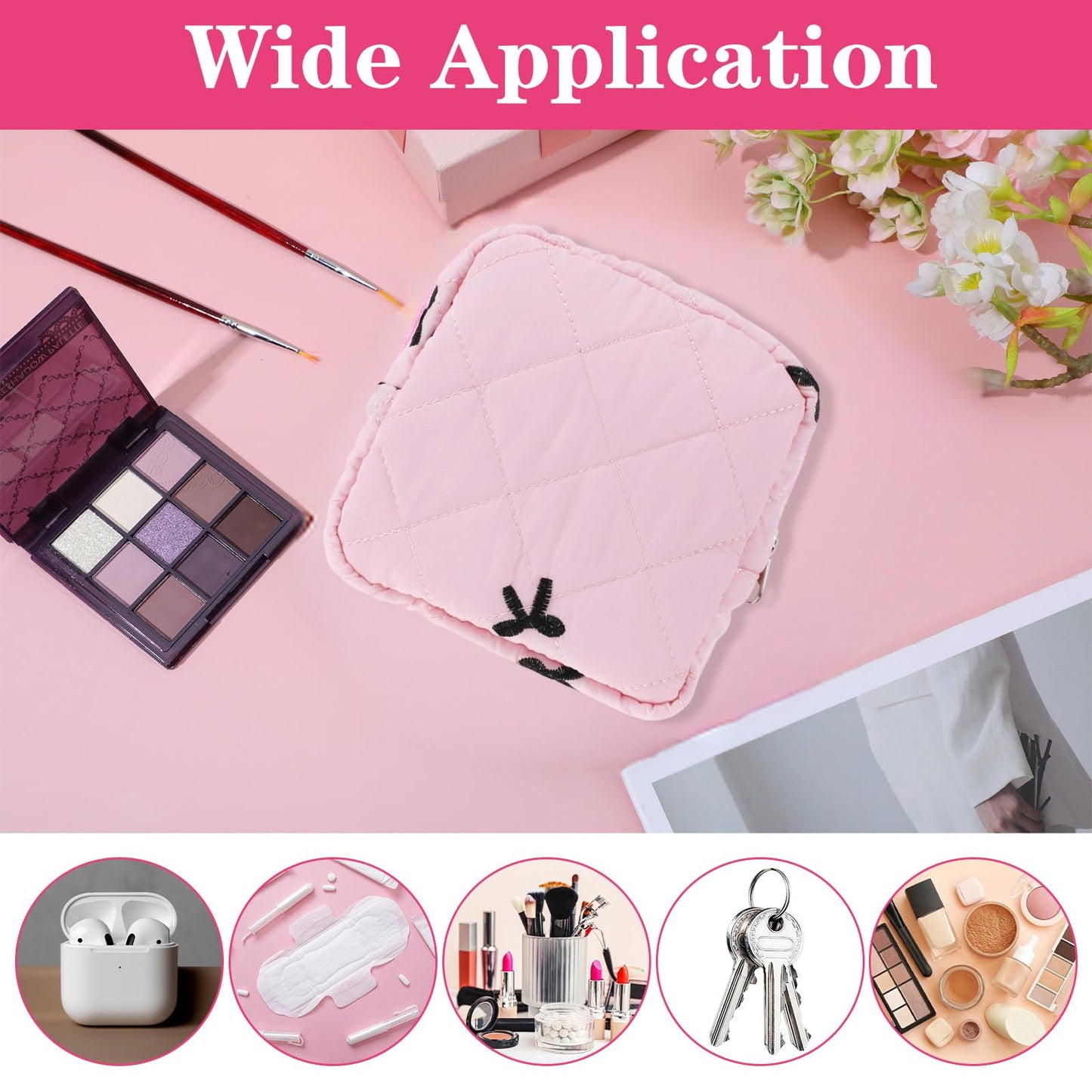 Pink Period Bags for Girls, Cute Period Pouch for Pads Sanitary Napkins Small Tampons, Sanitary Napkin Storage Bag First Gifts for Girls
