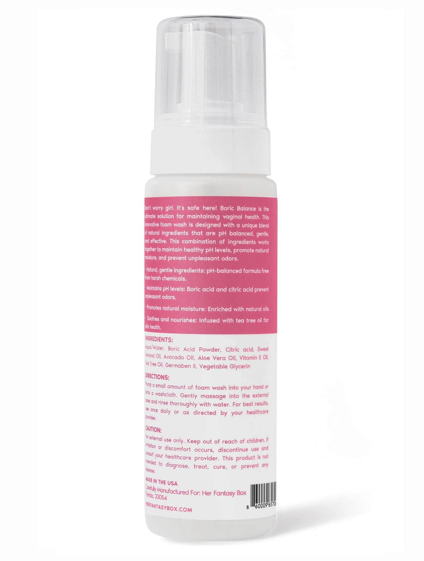 Her Fantasy Box | Boric Balance Yoni Foam Wash - Naturally Safe, pH-Balancing, Gentle Cleansing Formula for Daily Care, Odor Control, and Feminine Hygiene, 6 oz