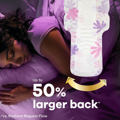 Always Radiant Feminine Pads for Women, Flexfoam Pads with Wings, Size 4, Overnight Absorbency, Lightly Scented, 28 Count