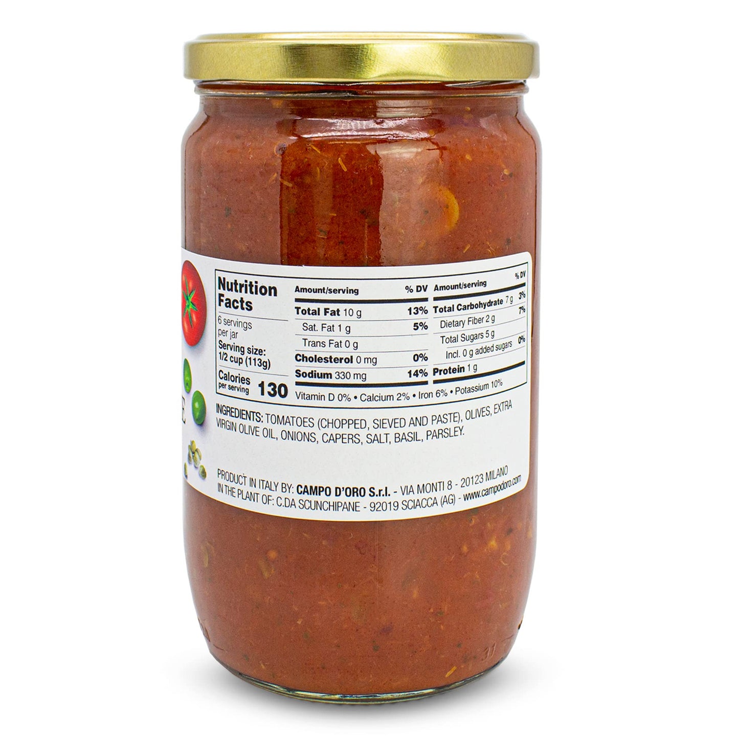 CAMPO D'ORO - Italian Puttanesca Tomato Sauce, 24 oz, Italian Homemade style Pasta Sauce, Spaghetti Sauce from Italy.
