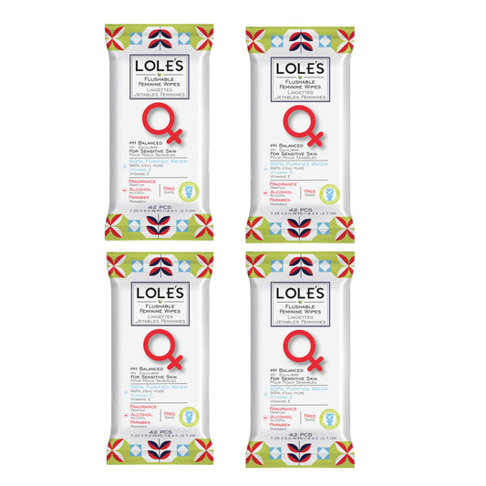 Lole's Flushable Feminine Wipes, Flushable Wipes for Women, Down There Wipes for Women, Sensitive Skin, Maintains Your Vaginal pH Balance, Gently Cleanses Ultra Soft Biodegradable 4x42 168 Count