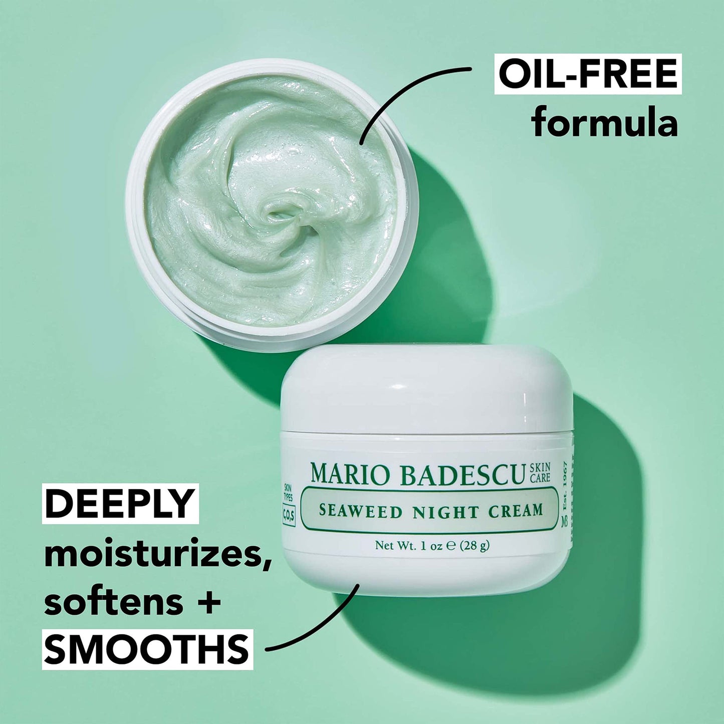 Mario Badescu Seaweed Night Cream for Women Anti Aging Oil-Free Moisturizer with Collagen & Sodium Hyaluronate, Ideal for Combination