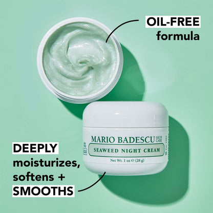 Mario Badescu Seaweed Night Cream for Women Anti Aging Oil-Free Moisturizer with Collagen & Sodium Hyaluronate, Ideal for Combination