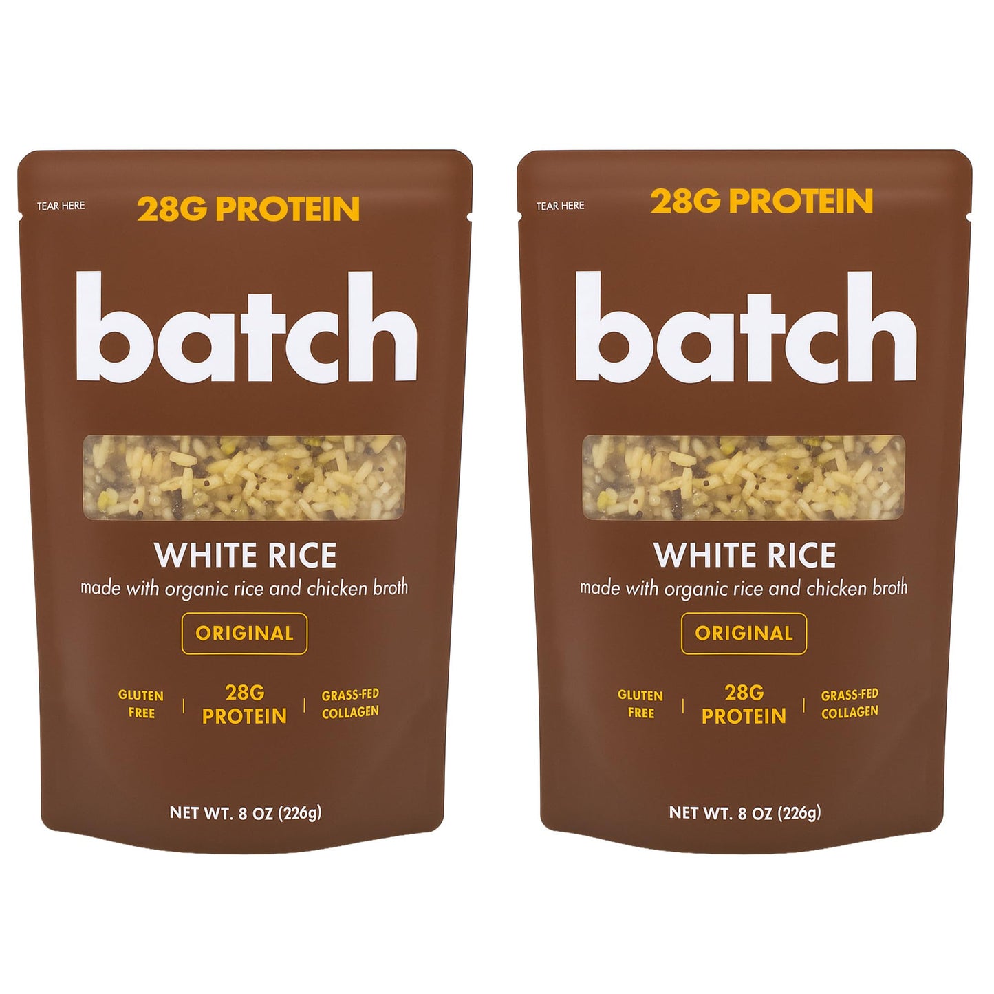Batch – Organic Protein Rice with Collagen – 28g Protein per Bag, Ready in 90 Seconds, Microwavable Long-Grain White Rice, Grass-Fed Bovine Collagen, Gluten-Free, Made in USA – Original (2 Pack)