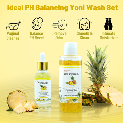 Natural Yoni Wash Yoni Oil Set, Feminine Wash for Women ph Balance, 1 fl.oz Feminine Oil & 6.7 fl.oz Intimate Wash - Pineapple Scent
