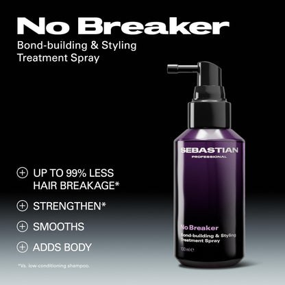 Sebastian Professional No Breaker Styling Treatment Spray | Leave-In Treatment | Repair Damage & Breakage for Stronger Hair | 3.38 fl oz | Packaging May Vary