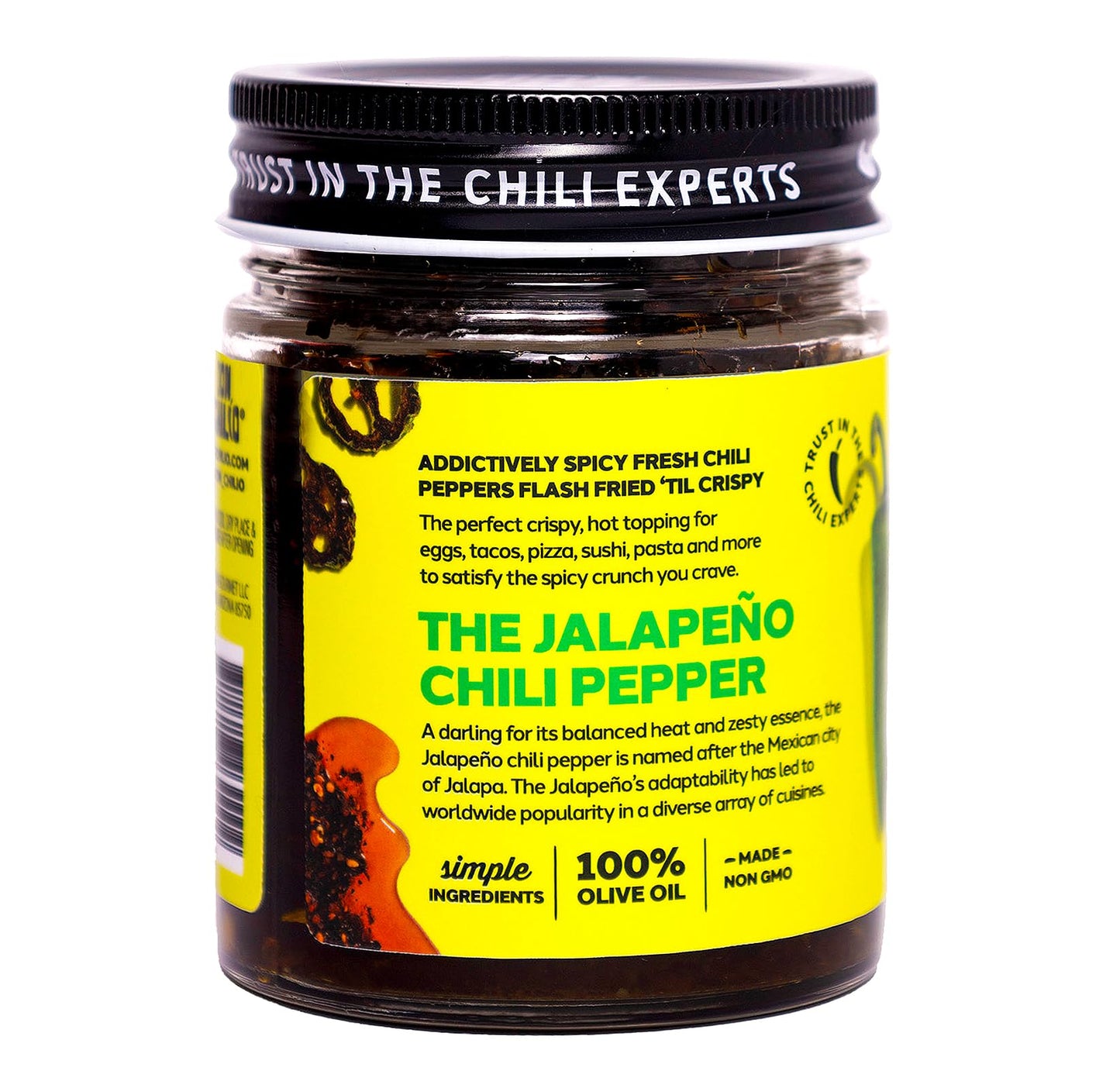 Don Chilio Mild Jalapeno Mexican Chile Crisp, 5 oz. – Crunchy Sliced Jalapenos Fried Chili Peppers in Hot Seasoned 100% Olive Oil – Keto-Friendly, Vegan, Gluten Free
