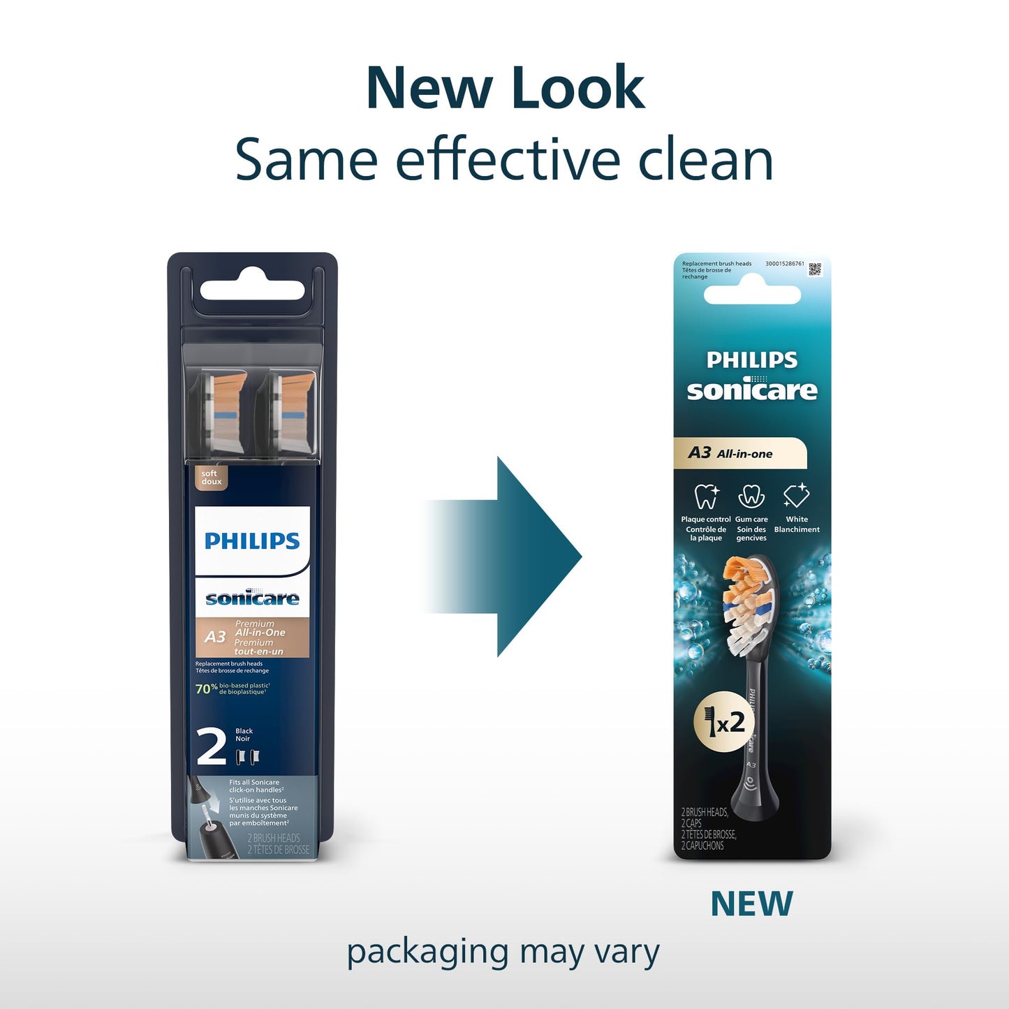 Philips Sonicare A3 All-in-One - Genuine Replacement Electric Toothbrush Heads, Black, 2 Pack, HX9092/95
