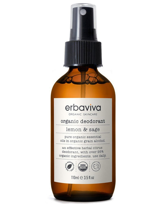 Erbaviva Lemon & Sage Organic Deodrant 3.5 Fl Oz - Underarm Spray with Powerful All Natural Essential Oils - Unisex Warm & Woodsy Smelling Deodorant For Odor Protection, Aluminum and Chemical Free