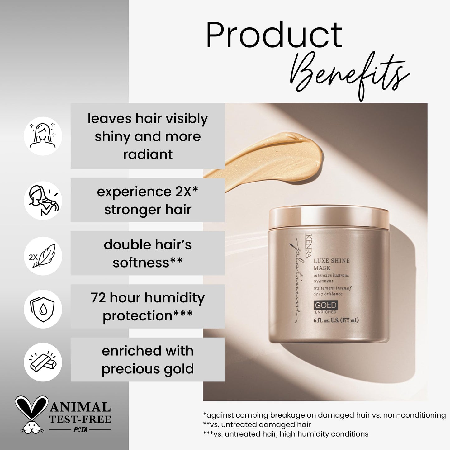Kenra Platinum Luxe Shine Mask |Shine-Enhancing Intensive Conditioning Mask |Increases slip, Smoothness & Improves Manageability |Experience 2x Stronger Hair* |72 hour humidity protection* |6 oz