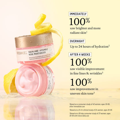 Biossance Squalane + Vitamin C Rose Face Moisturizer – Antioxidant-Rich Day/Night Face Lotion – Hydrates and Smooths Fine Lines – Even Skin Tone & Reduce Discoloration – For Radiant Skin, 1.69 Fl Oz